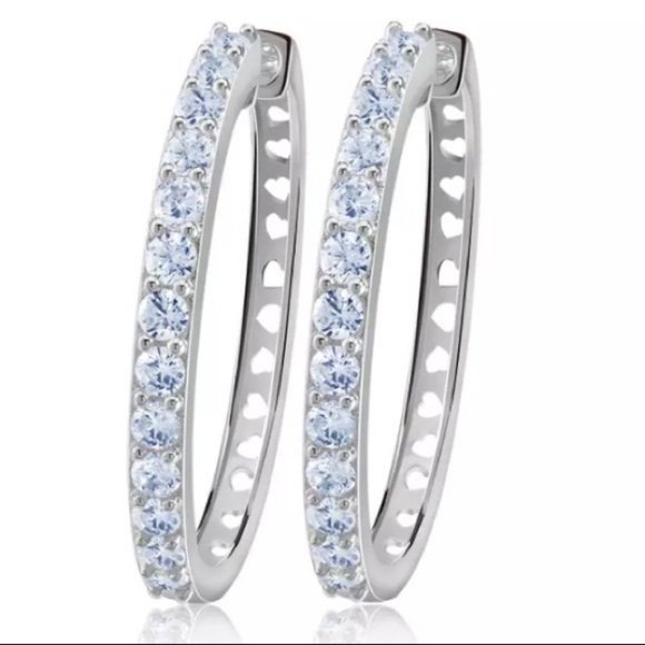 NEW 18K White Gold 1.25'' Diamond Hoop Earrings - Picture 3 of 3